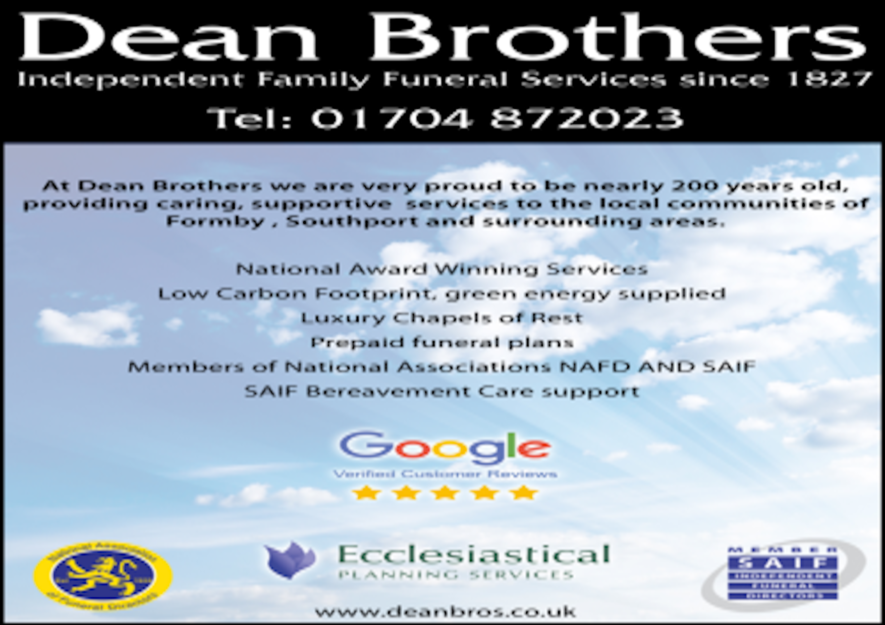 Dean Borothers (Funeral Directors) - Website